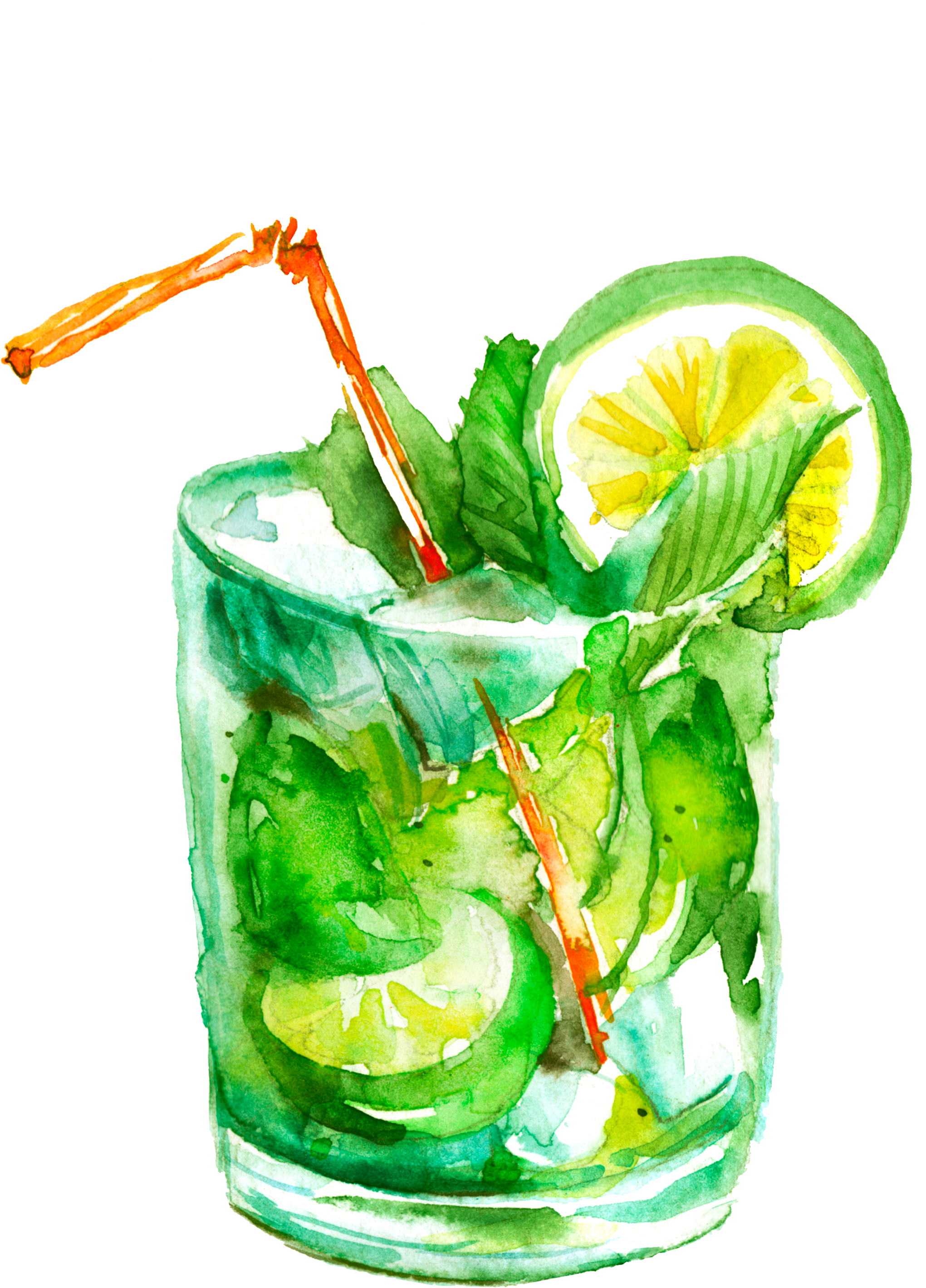 Lime Limegreen Mojito Coctail Watercolors Watercolor (2434x3444), Png Download
