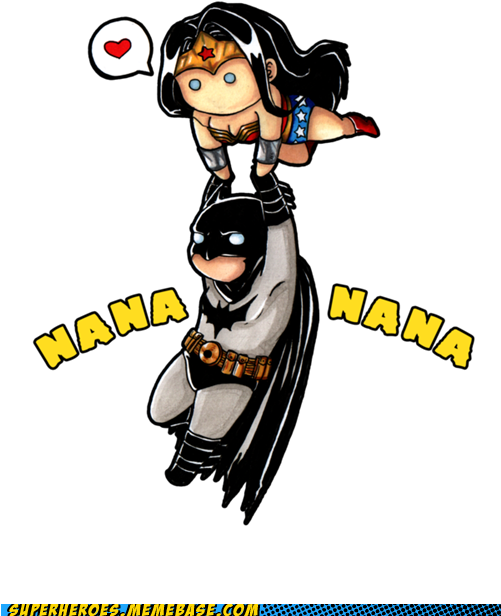 Wonder Woman And Batman <3 These Little Cartoons Are - Wonder Woman Carrying Batman (500x662), Png Download