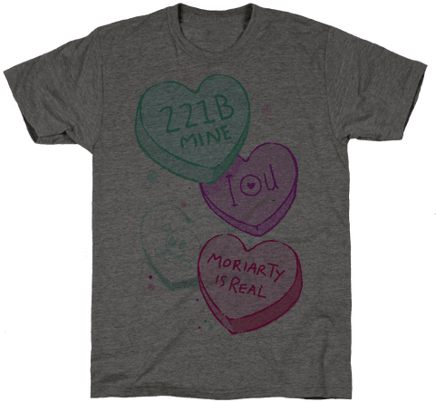 Sherlock Valentines Candy Hearts Mens T-shirt - T-shirt (484x484), Png Download