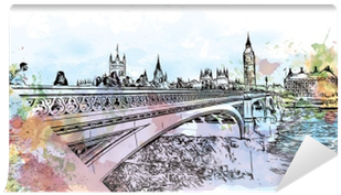 Watercolor Sketch Of Big Ben And Bridge London, The - London Bridge (400x400), Png Download
