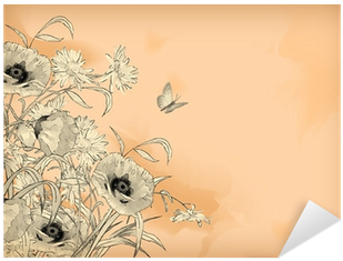 Watercolor Pencil Drawing Flowers Butterfly Pixerstick - Motif (400x400), Png Download