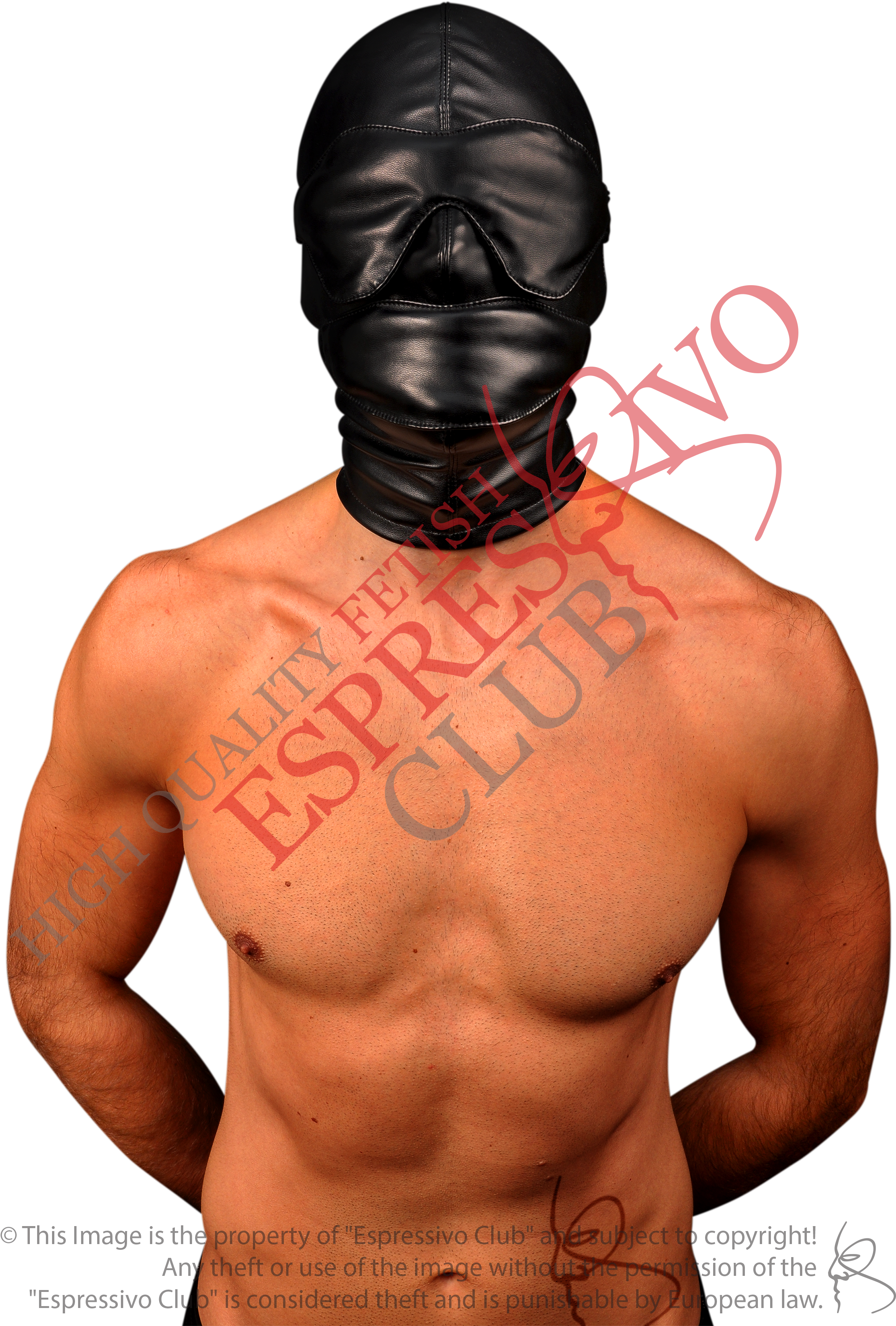 Bdsm-gear For Men Leather Bondage Hood With Soft Blindfold - Barechested (2400x3600), Png Download