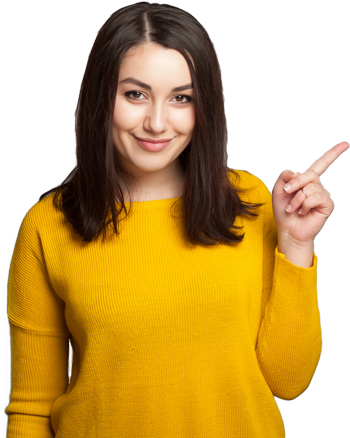 Lady Pointing Canvas - Png Girl Pointing Hands (350x438), Png Download