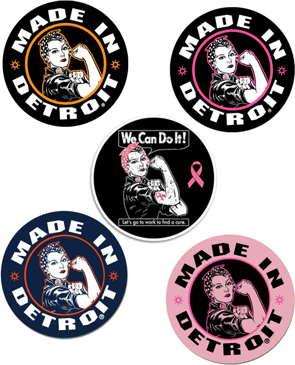 Rosie The Riveter 4" Stickers - Made In Detroit (600x730), Png Download