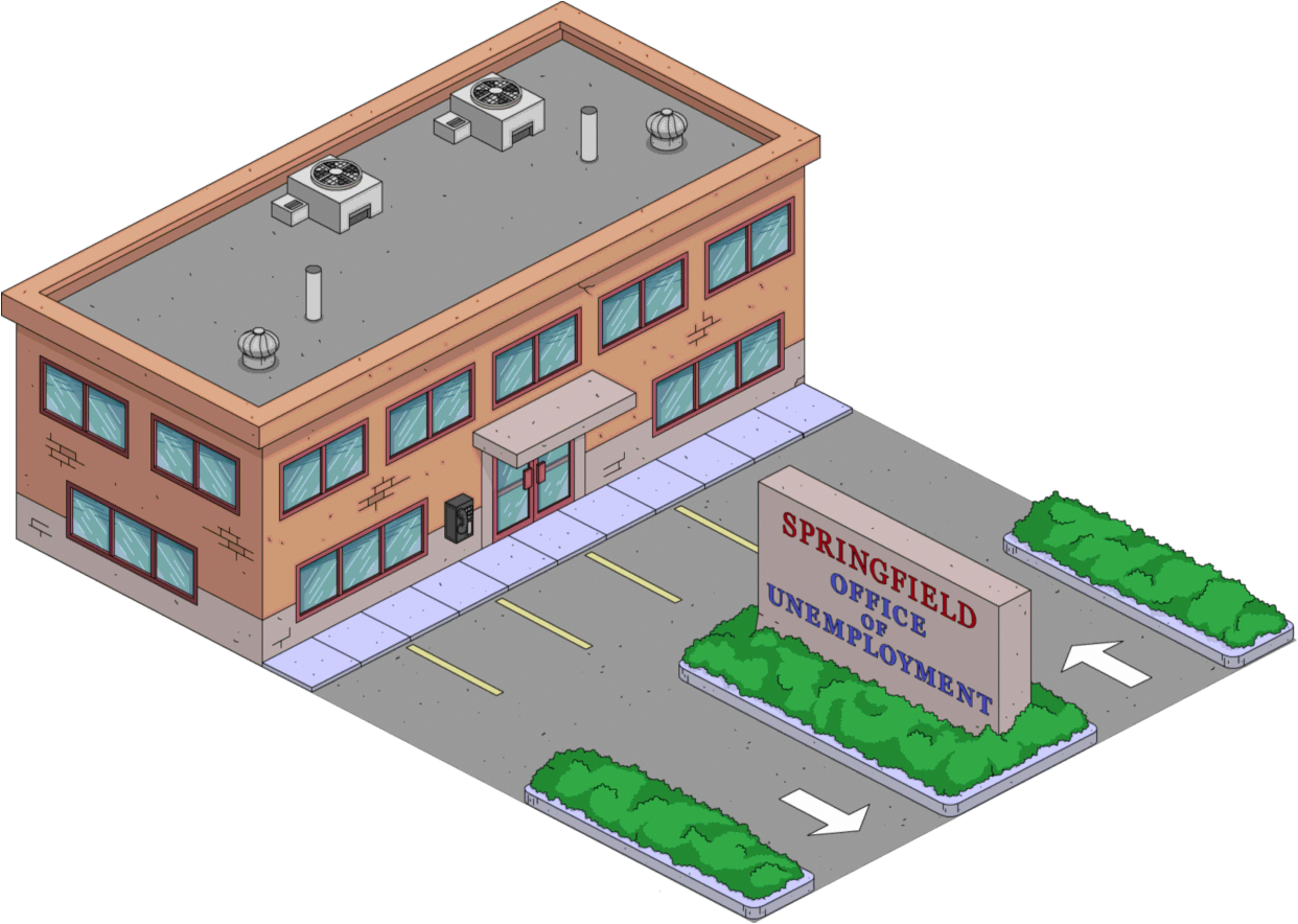 Office Of Unemployment Tapped Out - Springfield Post Office Simpsons (800x569), Png Download