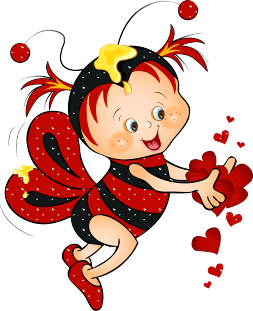 Bee Clipart Valentine - Honey Bee Cartoon Love (899x1034), Png Download