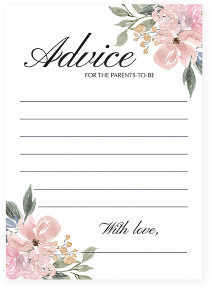 Neutral Baby Shower Game Advice For The Parents To - Baby Shower Advice Cards With Flowers (480x600), Png Download