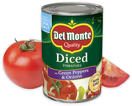 Diced Tomatoes With Green Pepper & Onion - Delmonte Original Stewed Tomato - 14.5 Oz. (1050x356), Png Download