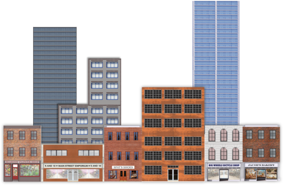 Deluxe O Scale Model Train Background Kit With Storefronts - Model Train Scenery Sheets - O Scale Aged Brick Industrial (580x386), Png Download