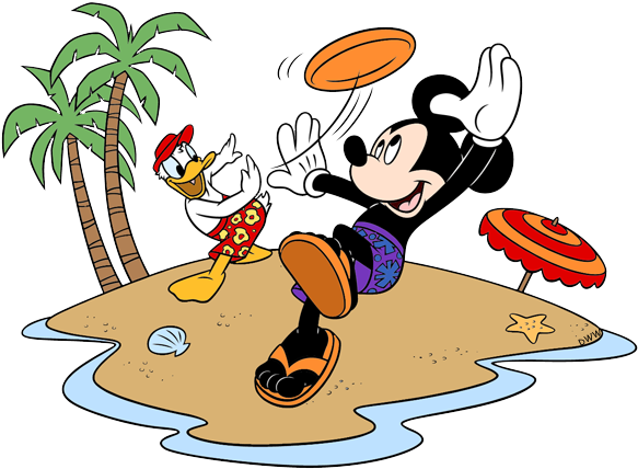 Donald Duck With Micky Enjoying - Donald Duck On The Beach (594x435), Png Download