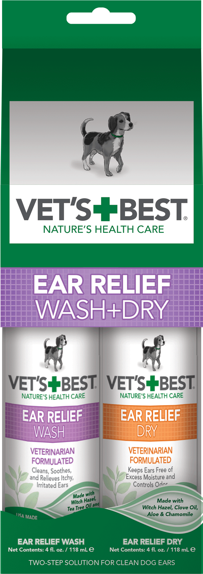 Vet's Best Dog Ear Cleaner Kit, Ear Relief Wash & Dry Vet's Best