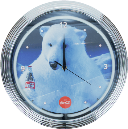 Coca-cola Neon Polar Bear Clock - Coca-cola Polar Bear Neon Wall Clock (586x586), Png Download