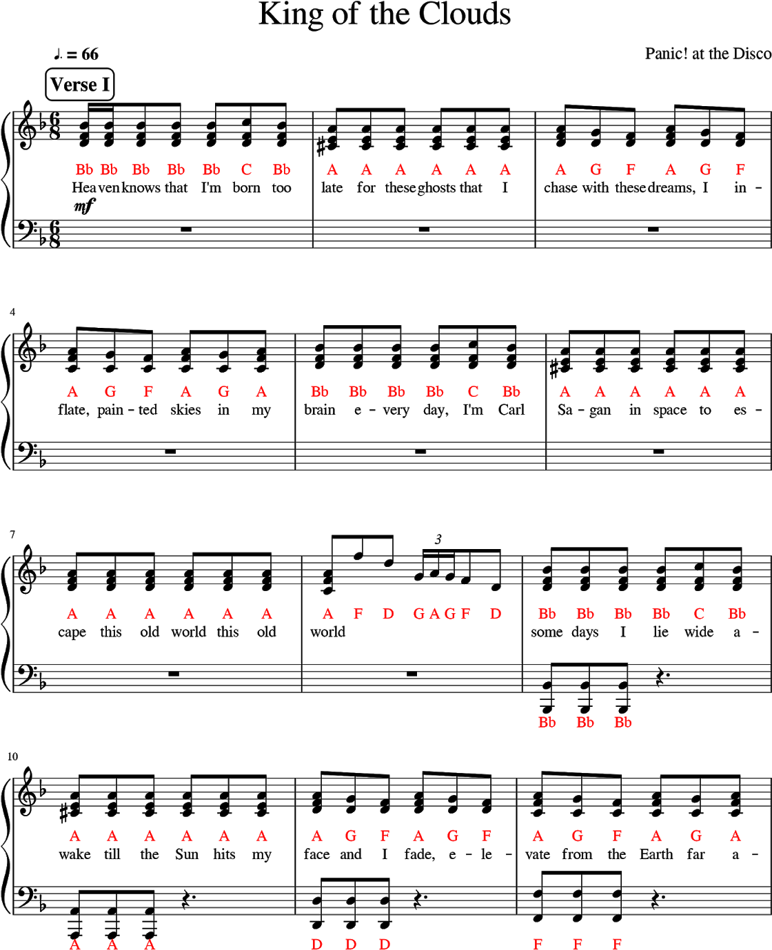 [piano Scores] Panic At The Disco - Number (1237x1600), Png Download