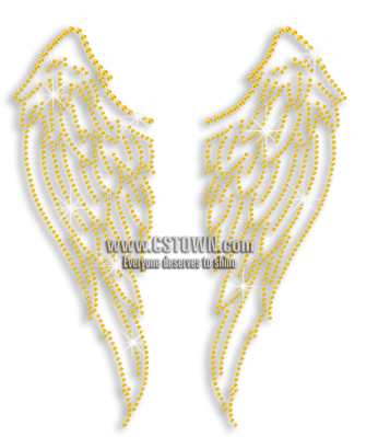 Gold Shimmery Wings Iron-on Rhinestone Transfer - Iron On Rhinestone Transfer (450x450), Png Download