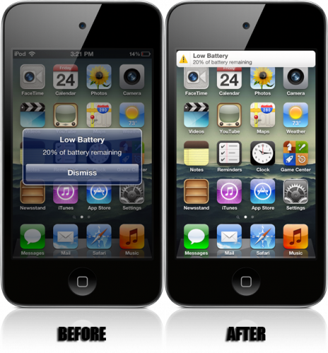 Lowpowerbanner Replaces Low Battery Alerts With Notification - Apple Ipod Touch 16gb Black (4th Generation) (certified (464x500), Png Download