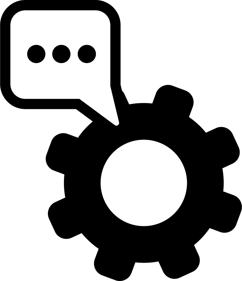 Text Settings Symbol Of A Cogwheel With A Speech Bubble - Icon Settings Cartoon Png (844x980), Png Download