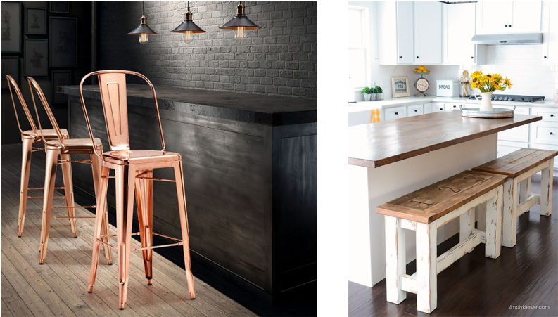 Rose Gold And Country Kitchen Counter Stools - Country Style Kitchen Island Ideas (900x450), Png Download