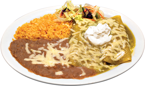 1 Two Green Sauce Enchiladas - Enchilada (638x425), Png Download