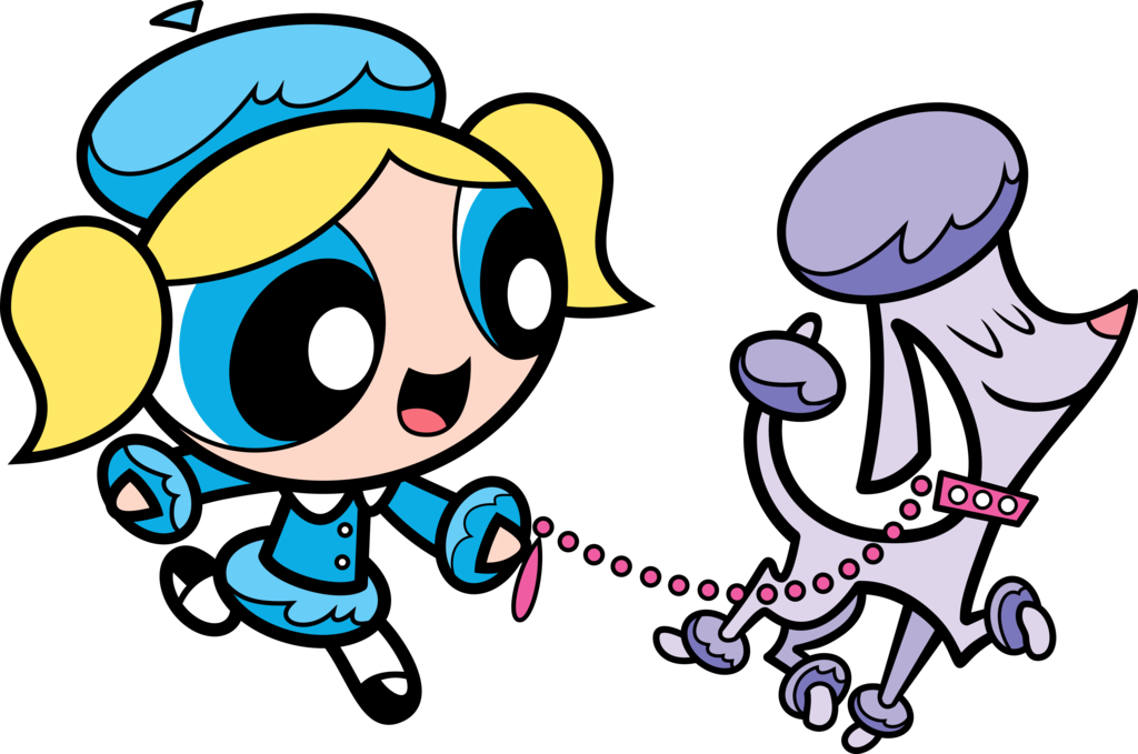 Cartoon Girl Walking Poodle - Powerpuff Girls Bubbles And Dogs (1024x679), Png Download
