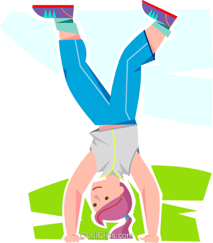 Girl Walking On Her Hands Royalty Free Vector Clip - Walking On Hands Clipart (421x480), Png Download