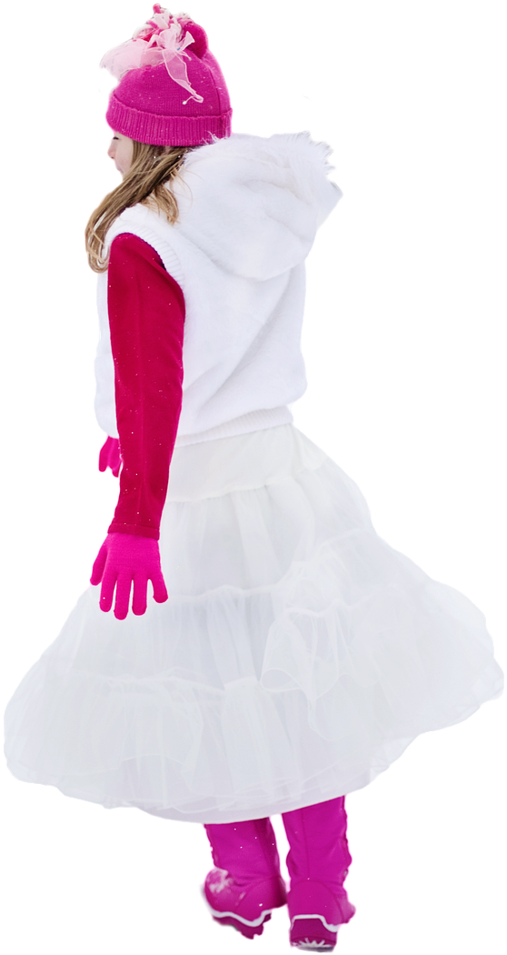 Young Girl,white Dress,pink,hot Pink,walking,winter,free - Dress (853x1280), Png Download