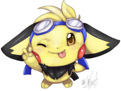 Pichu In Her Favourite Outfit From Melee - Pichu With Goggles (500x378), Png Download