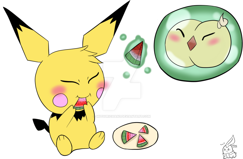 Clip Art Chibi Commission Pichu Solosis Watermelon - Cartoon (1024x661), Png Download