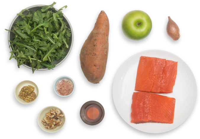 Bbq-spiced Salmon & Roasted Sweet Potato Rounds With - Salmon (700x477), Png Download