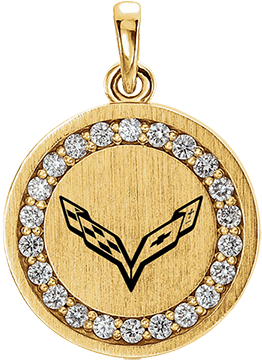 C7 Corvette Emblem Diamond Pendant - 14k White 1/5 Ctw Diamond Engravable Pendant - 14k (360x360), Png Download