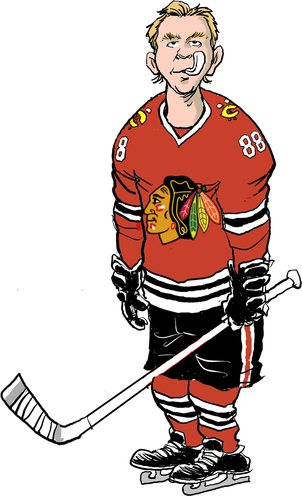 Patrick Kane - Cartoon Hockey Player Transparent (1044x1689), Png Download