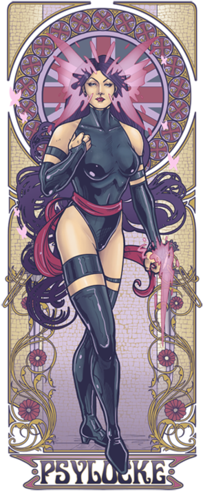 Psylocke Nouveau By ~hezaa - Art Nouveau Psylocke (334x750), Png Download