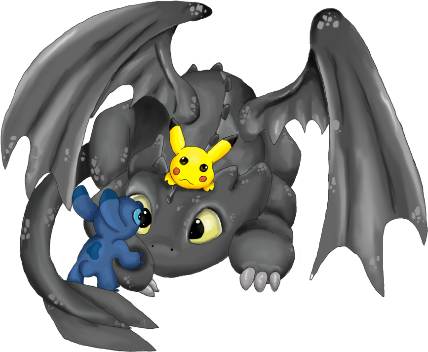 Toothless - Stitch And Toothless And Pikachu (900x909), Png Download