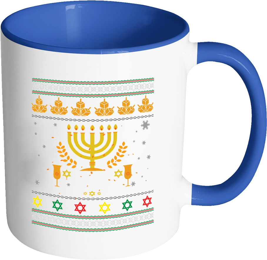 Happy Hanukkah Menorah Chanukah Dreidel Ugly Christmas - Promotional Mugs (1024x1024), Png Download