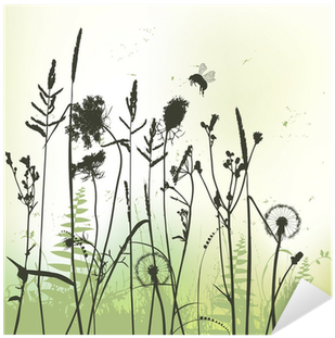 Real Grass Silhouette With Bumblebee - Wildflowers And Bees Silhouette (400x400), Png Download