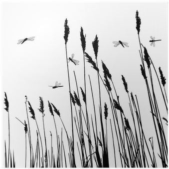 Real Grass Silhouette And Few Dragonflies - Grasses Stencil (400x400), Png Download