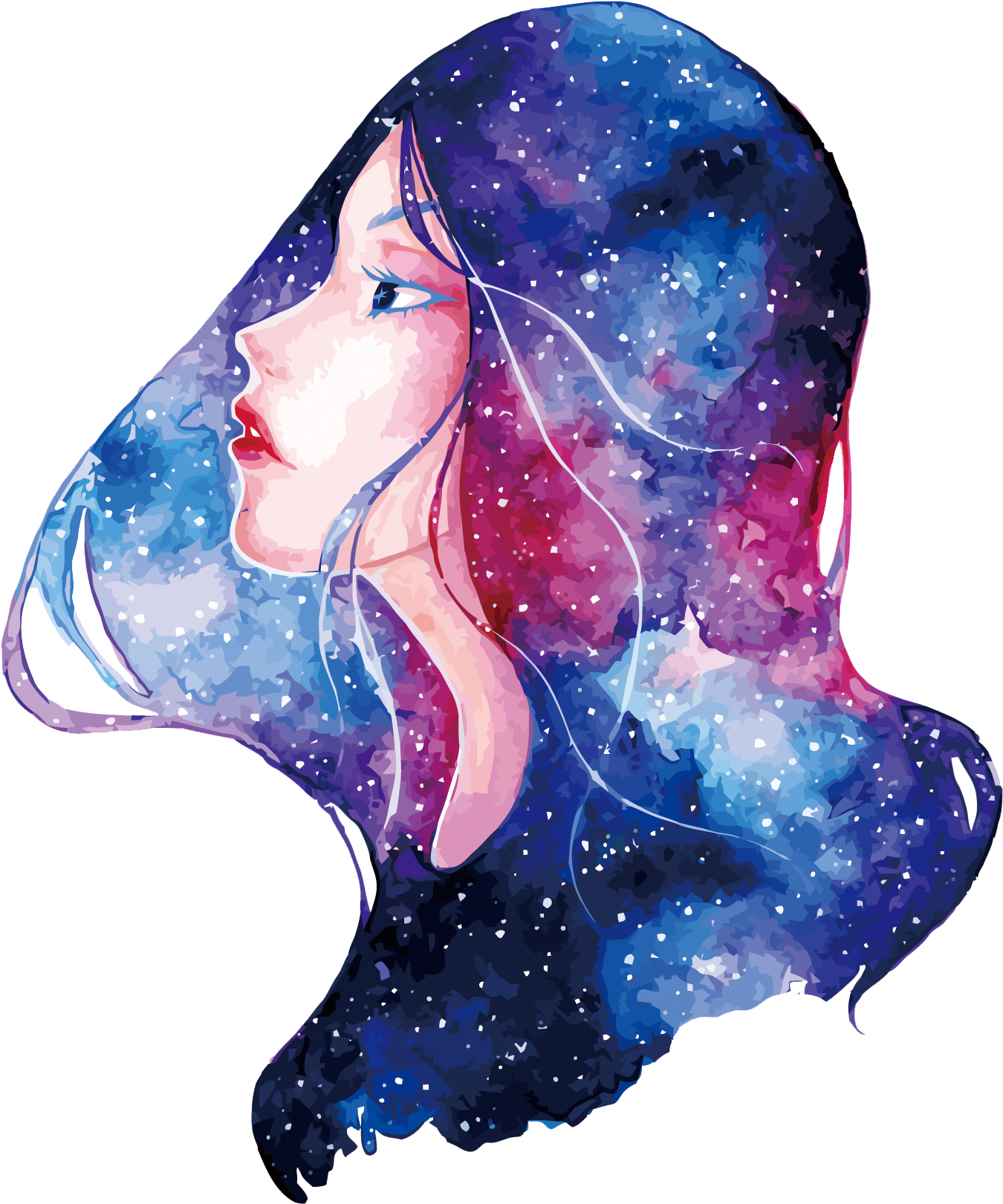 Euclidean Vector Sky Girl Watercolor Painting Illustration - Girl Watercolor Transparent Png (1500x2093), Png Download