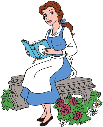 Enchanted Rose Belle Reading - Belle Reading A Book Clipart (397x489), Png Download