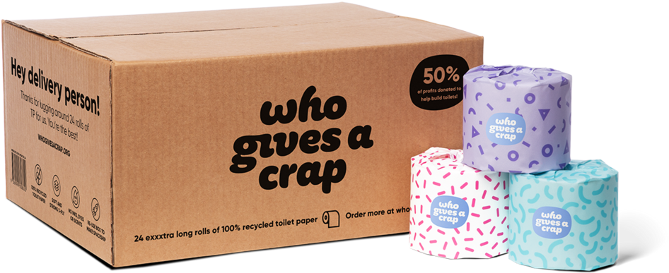 100% Recycled Toilet Paper - Bulk Who Gives A Crap 100% Recycled Toilet Paper Carton (1024x743), Png Download