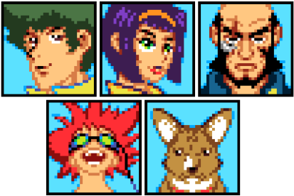 32x Cowboy Bebop Portraits Pixeled On My Phone - Cowboy Bebop Pixel Art (500x281), Png Download