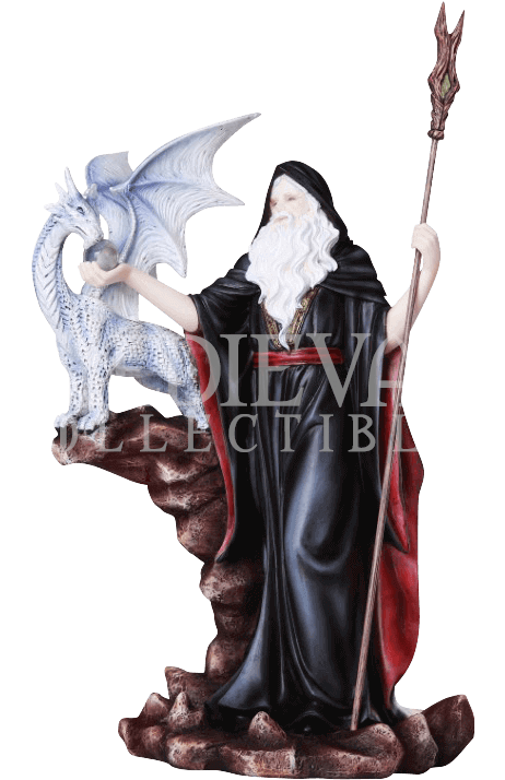Wizard With Pet Frost Dragon Statue - Wizard Figurine (713x713), Png Download