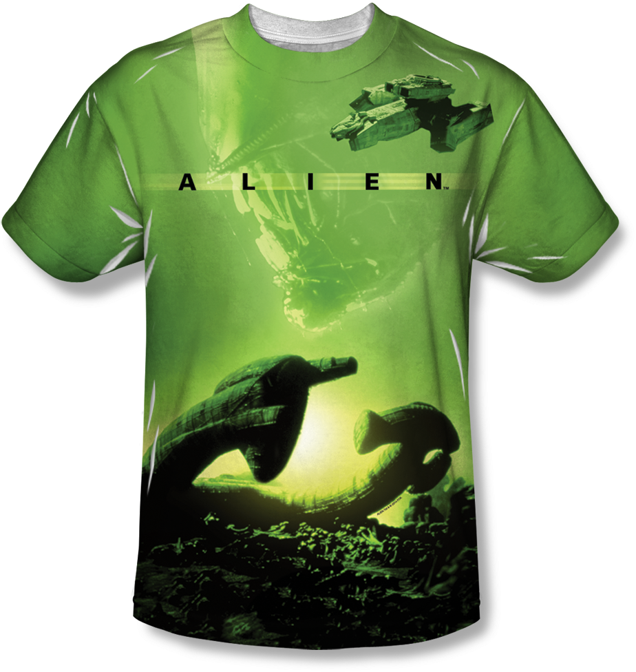 Alien™ Ship All Over T Shirt - Alien/ship Short Sleeve Adult White Front Black Back (1000x1000), Png Download