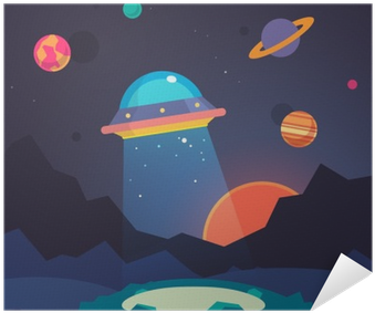 Night Alien World Landscape And Ufo Spaceship Poster - Alien Vector Flat (400x400), Png Download