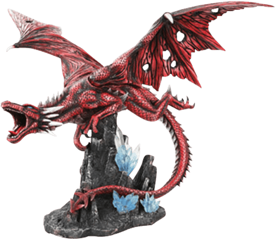 Enraged Red Dragon Statue - Flying Dragon Figure (555x555), Png Download
