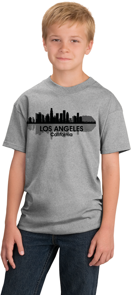 Youth Grey Los Angeles, Ca City Skyline - Port & Company - Youth 5-xs (orange) (677x1005), Png Download