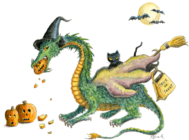 "dragon Art""halloween Dragon" "trick Or Treat" This - Dragon The Cat Halloween (640x483), Png Download