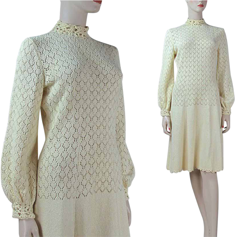 Wonderful Vintage 1970's Creamy Yellow Polyester Knit - Formal Wear (823x823), Png Download