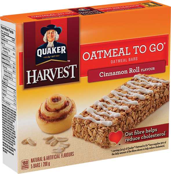 Quaker® Oatmeal To Go® Cinnamon Roll Oatmeal Bars - Cinnamon Roll Granola Bars (590x601), Png Download