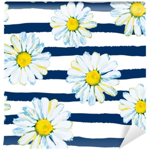 Daisies On The Striped Nautical Background - Square Decorative Throw Pillow Case Cushion Cover,watercolor (400x400), Png Download