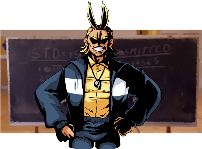 [all Might Is Standing In Front Of A Blackboard That - Poster (750x547), Png Download