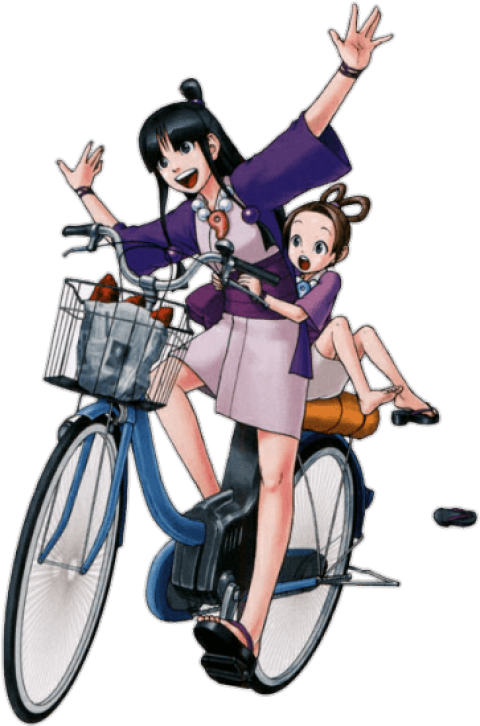 Maya Riding A Bike With Pearl - Phoenix Wright Bike (379x582), Png Download